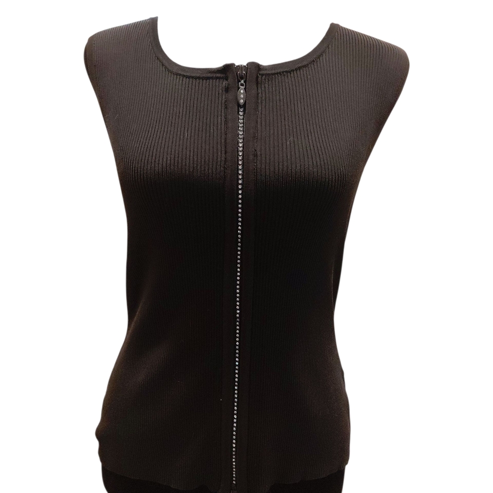 "Belldini" Sz.M, Black, Ribbed, Rhinestone Full- Zip-Front, Tank Top. Like new..